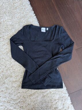 Aritzia TNA Homestretch Ribbed Square Neck Long Sleeve — Heather Admiral